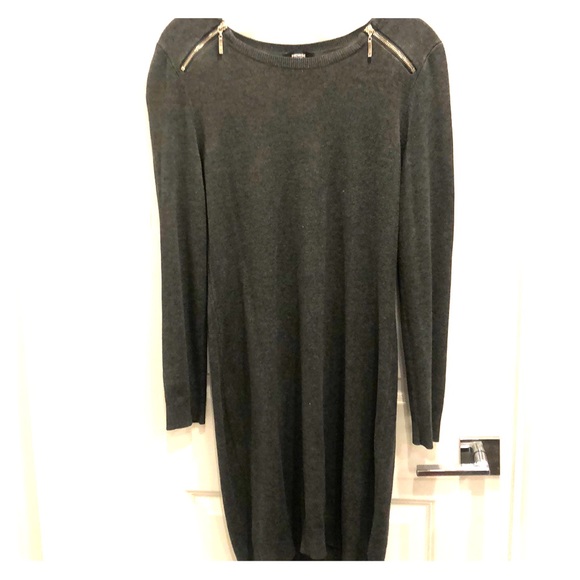 Grey Sweater Dress with Zipper Detail - Picture 1 of 4